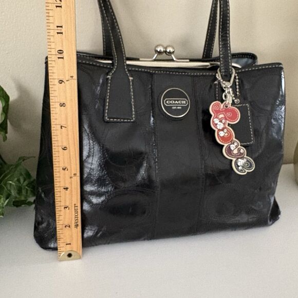 Coach F15658 Black Stitch Signature Leather Framed Carryall KissLock Tote Bag - Picture 11 of 13